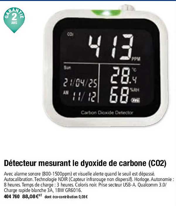 détecteur mesurant le dyoxide de carbone (co2)