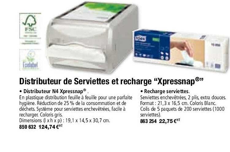 distributeur de serviettes et recharge "xpressnap" tork