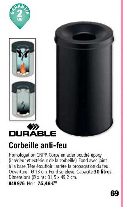 durable corbeille anti-feu