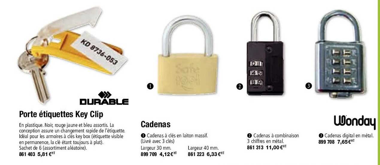 durable porte étiquettes key clip ou cadenas wonday