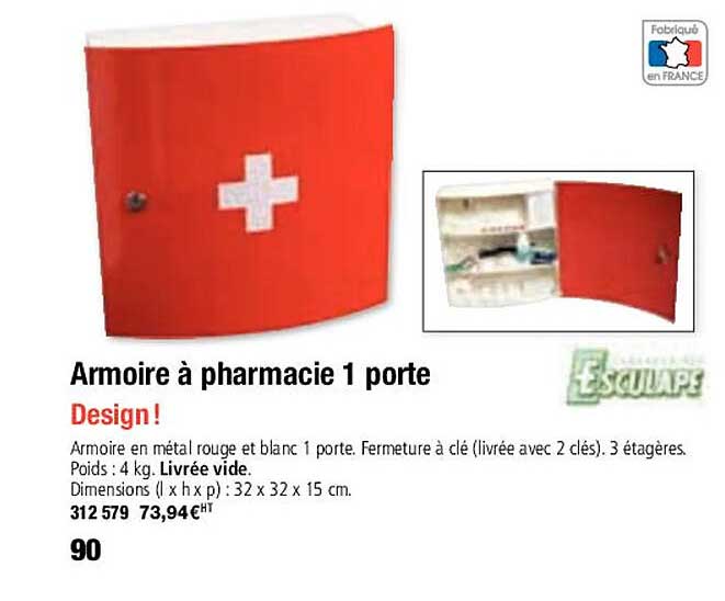 esculape armoire à pharmacie 1 porte
