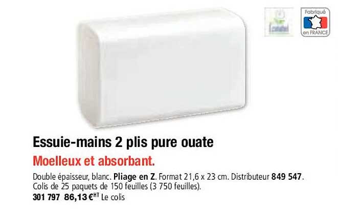 essuie-mains 2 plis pure ouate