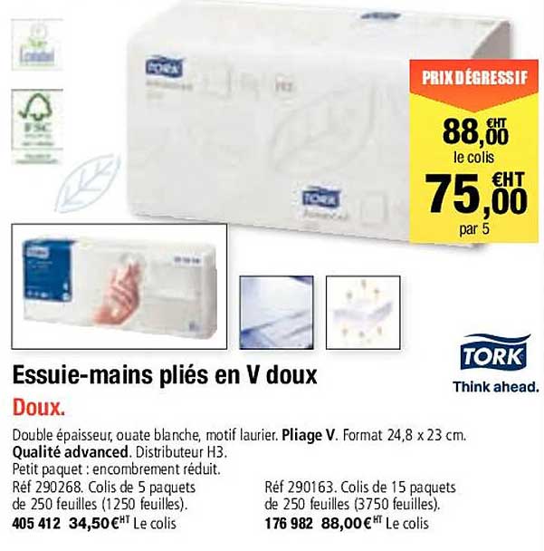 essuie-mains pliés en v doux tork