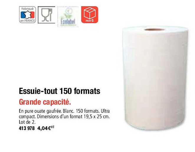 essuie-tout 150 formats grande capacité