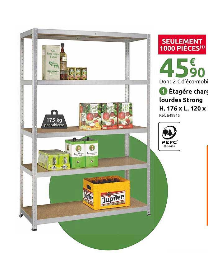 étagère charges lourdes strong h. 176 x l. 120 x p. 40 cm