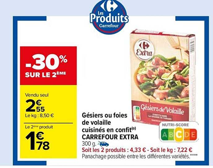 Gésiers Ou Foies De Volaille Cuisinés En Confit Carrefour Extra