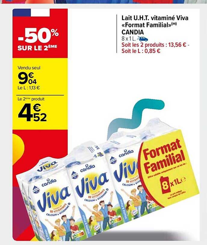 Lait Uht Vitaminé Viva "format Familial" Candia