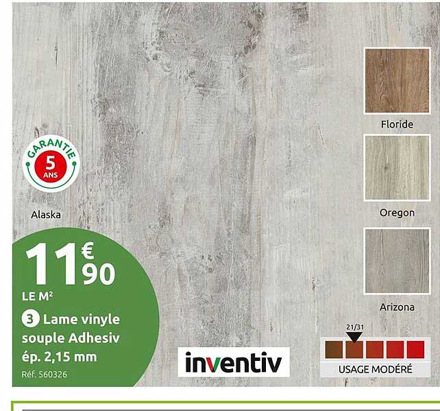 lame vinyle souple adhésive ép. 2,15 mm