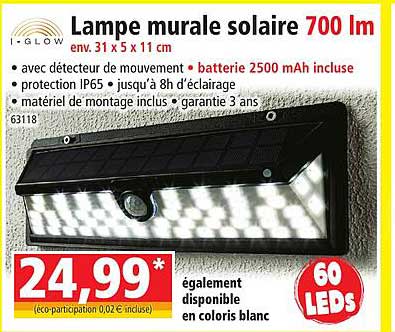 lampe murale solaire 700 lm i-glow
