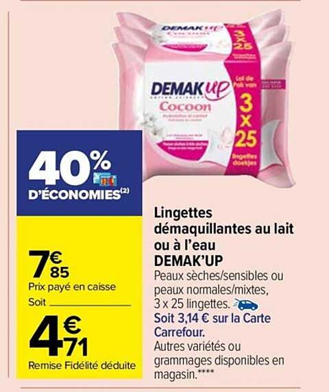 lingettes démaquillantes au lait ou à l'eau demak'up