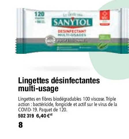 Lingettes Désinfectantes Multi-usage Sanytol