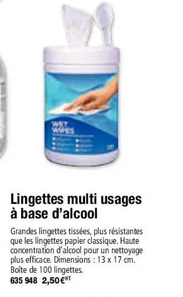 lingettes multi usages à base d'alcool