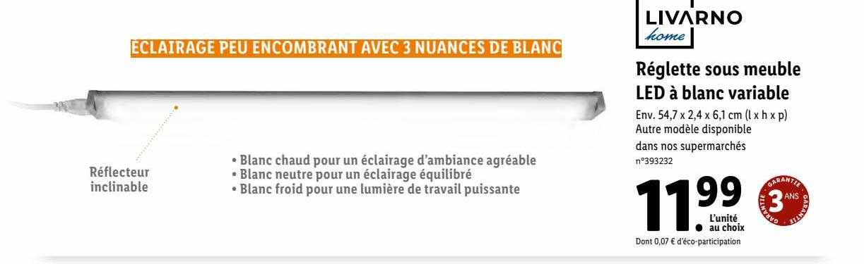 livarno home réglette sous meuble led à blanc variable