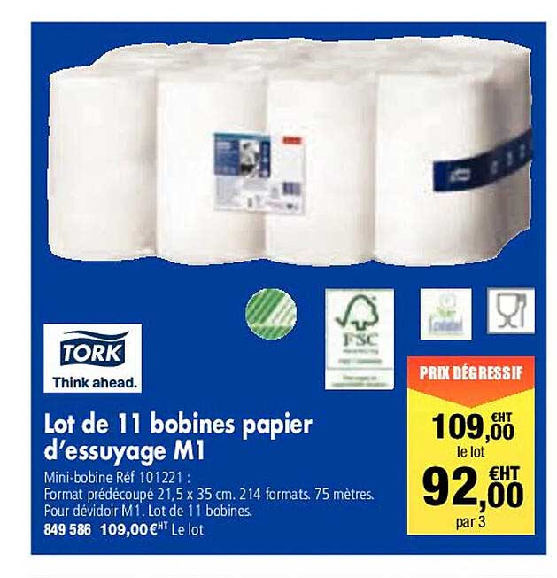 lot de 11 bobines papier d'essuyage m1 tork