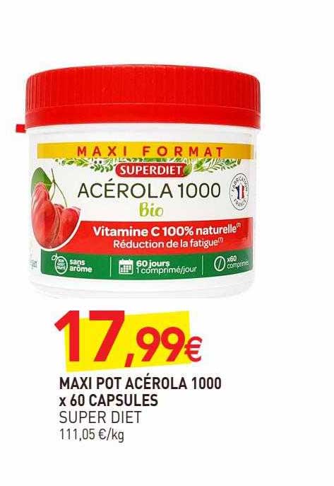 maxi pot acérola 1000 x60 capsules  super diet