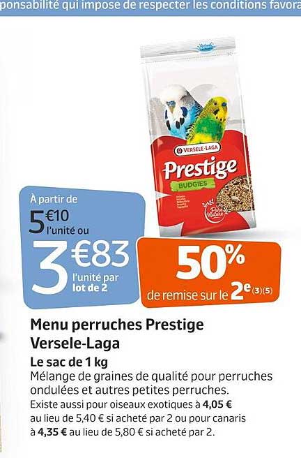 menu perruches prestige versele-laga
