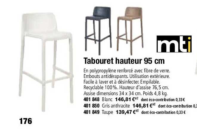 mti tabouret hauteur 95 cm