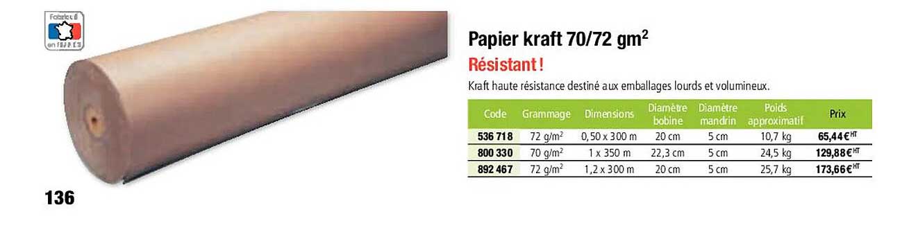 papier kraft 70-72 gm2