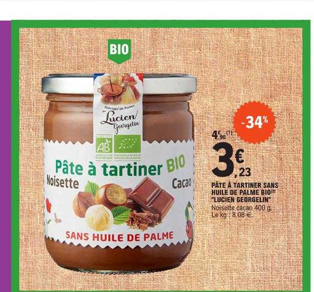 pâte à tartiner sans huile de palme bio "lucien georgelin"