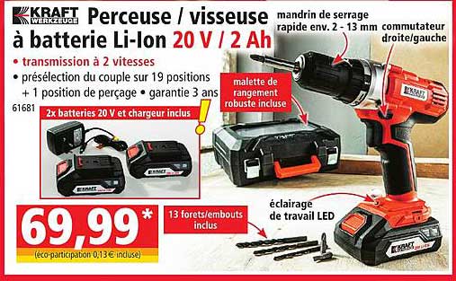 perceuse - visseuse à batterie li-ion 20 v - 2 ah kraft werkzeuge
