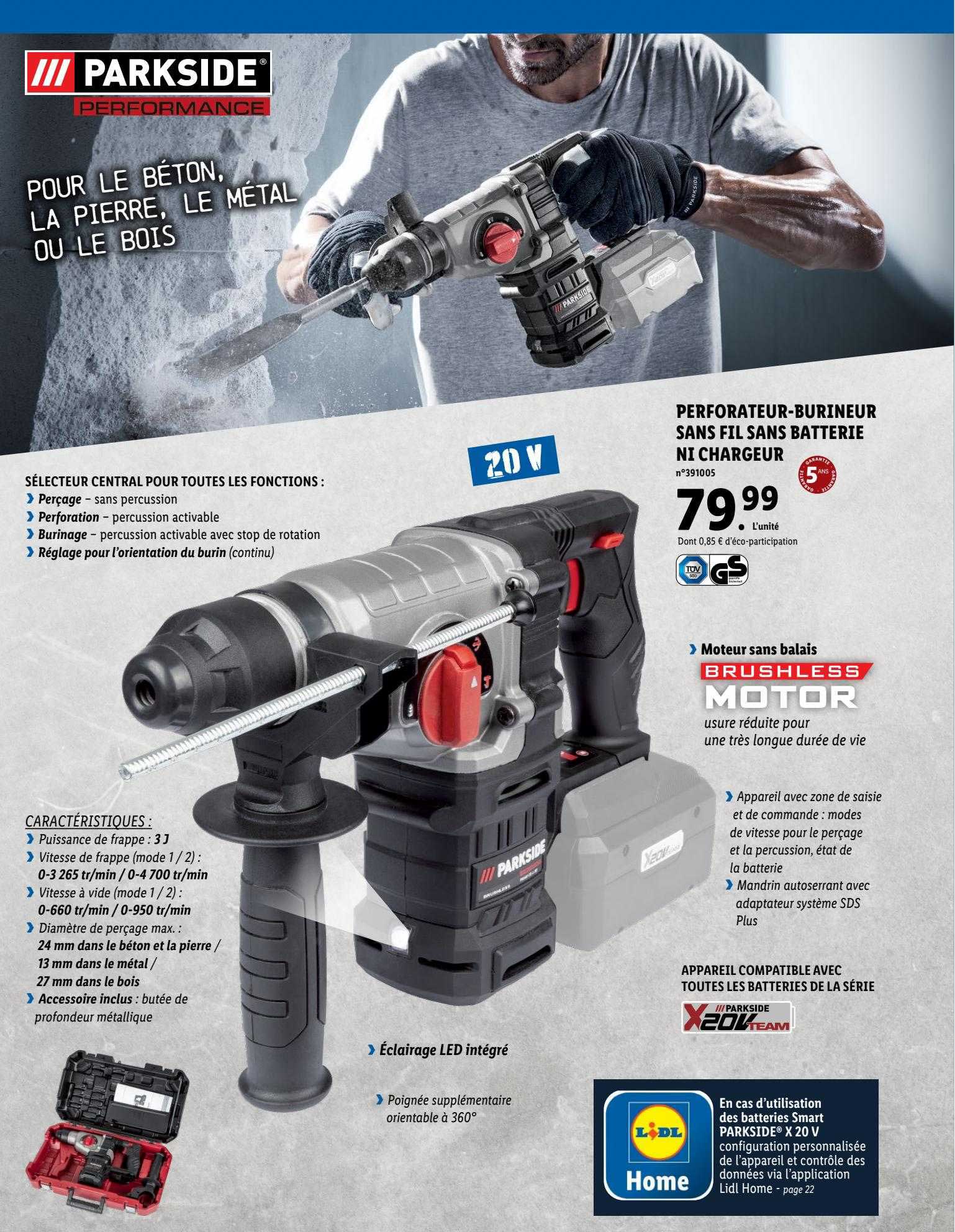 perforateur-burineur sans fil sans batterie ni chargeur parkside