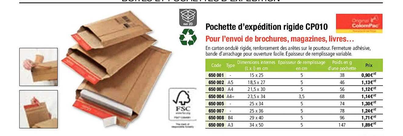 pochette d'expédition rigide cp010