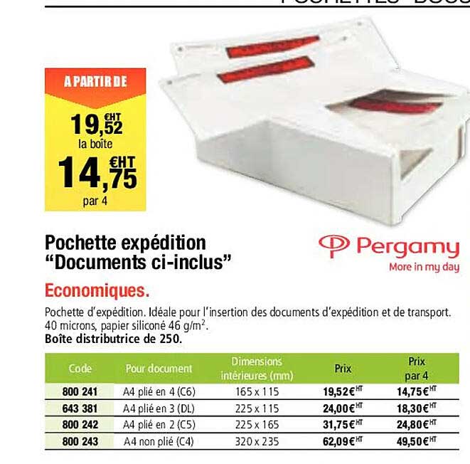 pochette expédition "documents ci-inclus" pergamy