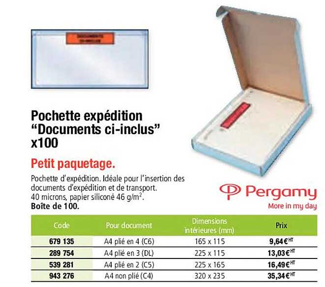 pochette expédition "documents ci-inclus" x100 pergamy