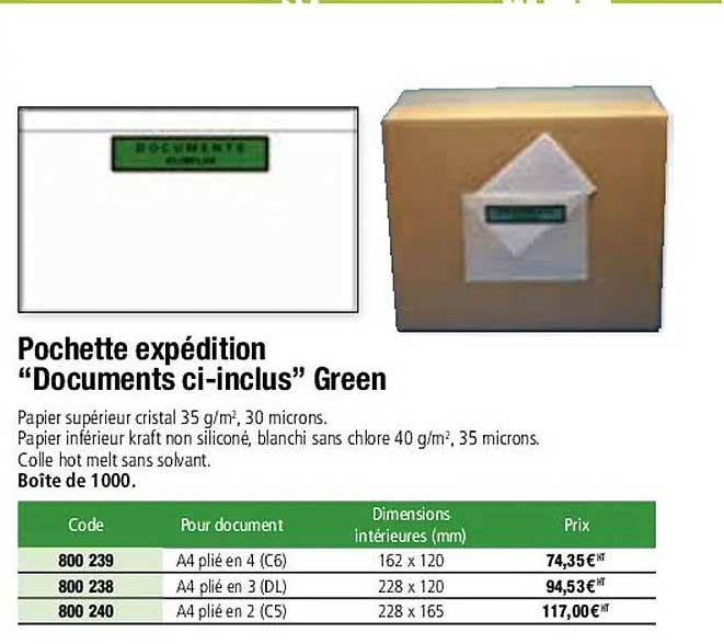 pochette expédition "douments ci-inclus" green