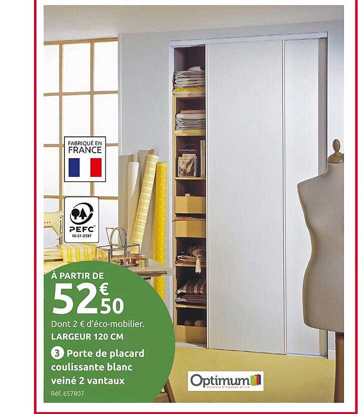 porte de placard coulissante blanc veiné 2 vantaux optimum