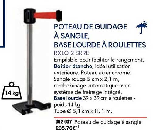 poteau de guidage à sangle, base lourde à roulettes