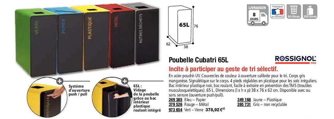 Poubelle Cubatri 65l Rossignol