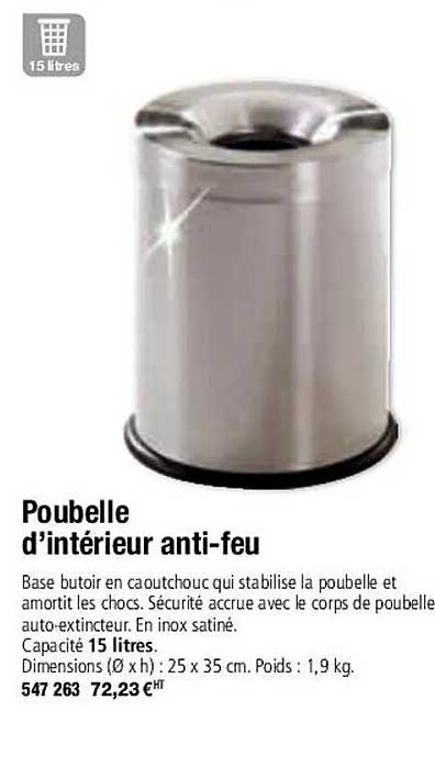 poubelle d'intérieur anti-feu
