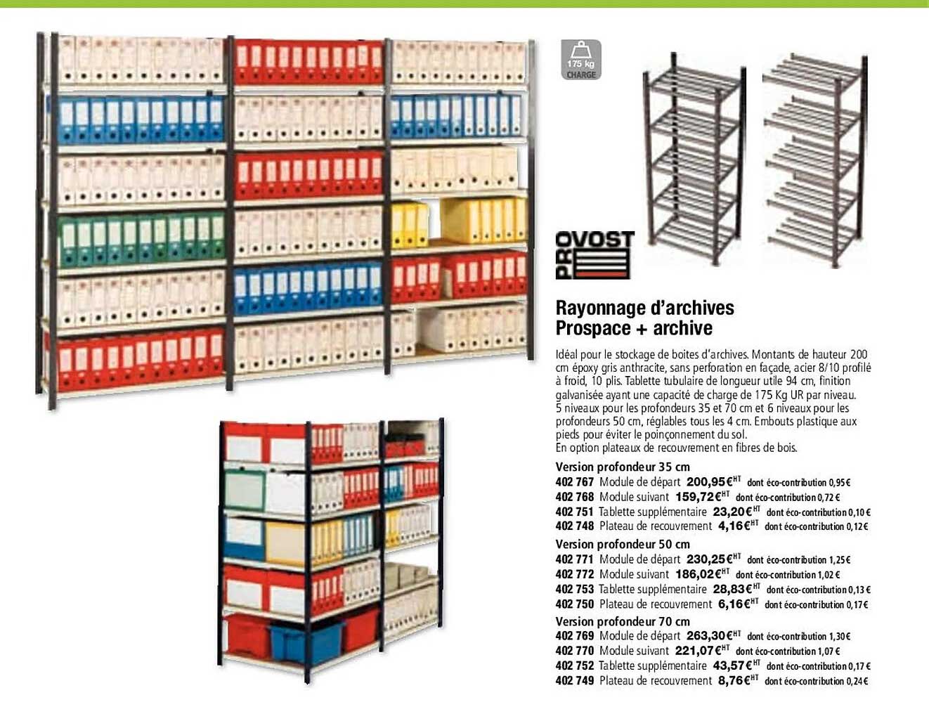 provost rayonnage d'archives prospace + archive