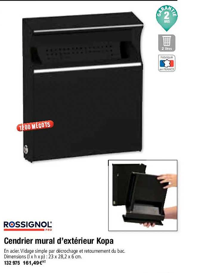 rossignol cendrier mural d'extérieur kopa
