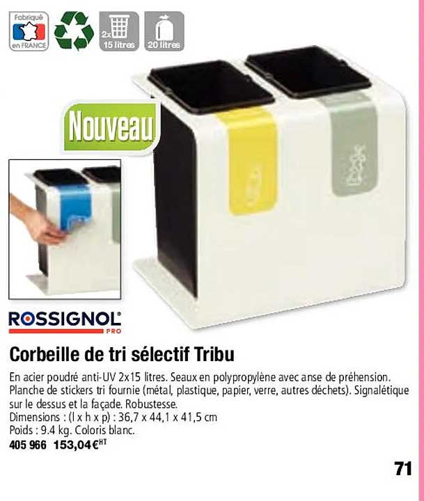 rossignol corbeille de tri sélectif tribu