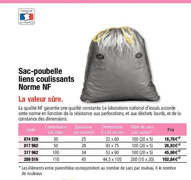 sac-poubelle liens coulissants norme nf