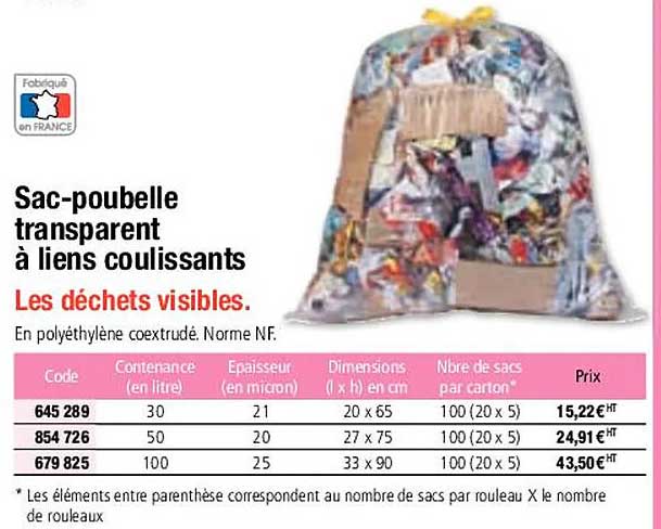 Sac-poubelle Transparent à Liens Coulissants