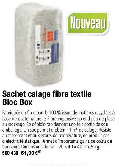 sachet calage fibre textile bloc box