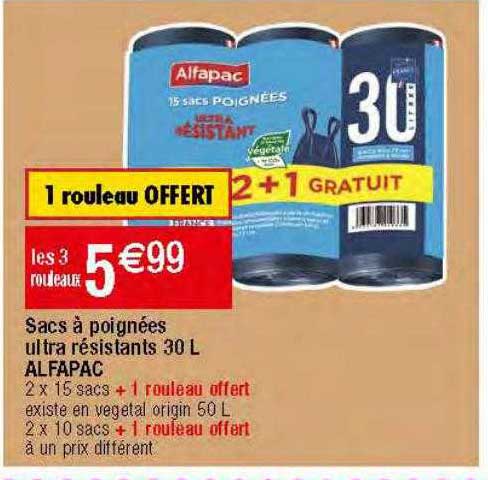 sacs à poignées ultra résistants 30 l alfapac