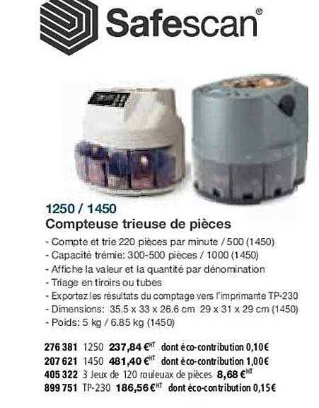 safescan 1250 - 1450 compteuse trieuse de pièces