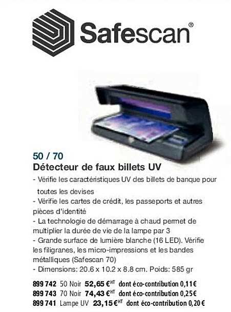 safescan détecteur de faux billets uv