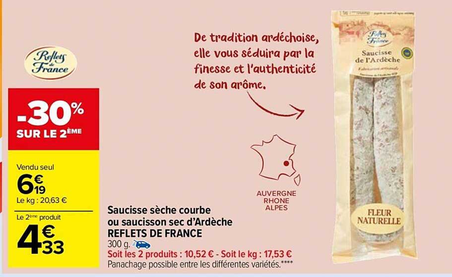 saucisse sèche courbe ou saucisson sec d'ardèche reflets de france