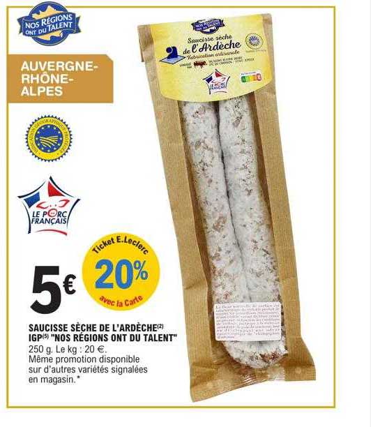 saucisse sèche de l'ardèche igp "nos régions ont du talent"