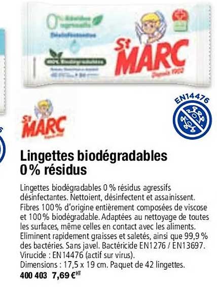st marc lingettes biodégradables 0% résidus
