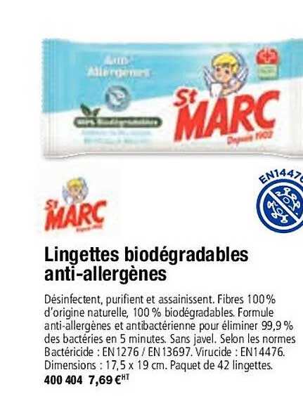 st marc lingettes biodégradables anti-allergènes