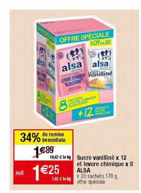 sucre vanilliné x12 et levure chimique x8 alsa
