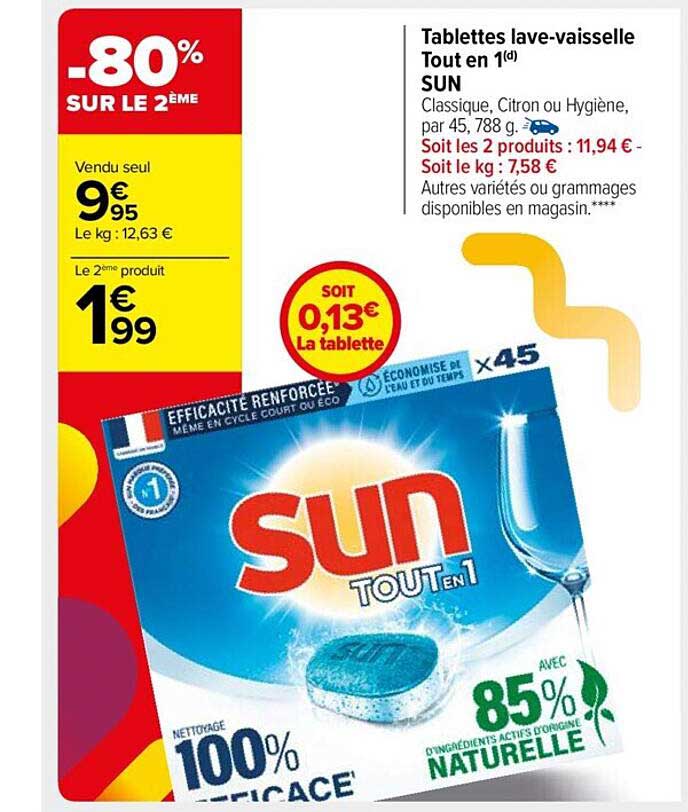 tablettes lave-vaisselle tout en 1 sun