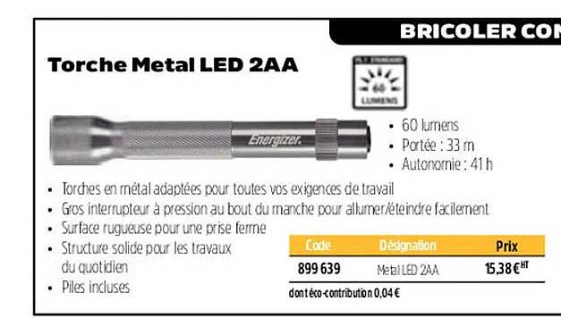 torche metal led 2aa energizer