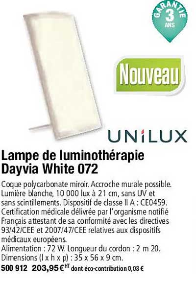 Unilux Lampe De Luminothérapie Dayvia White 072